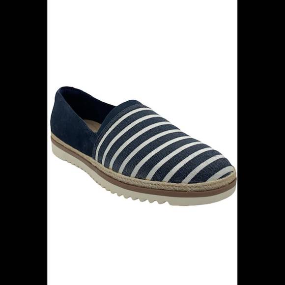 Clarks Collection Leather or Suede Slip-Ons Serena Paige Navy Stripe - Wide - Picture 2 of 5